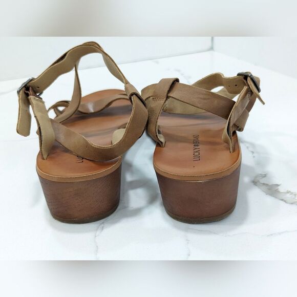 Lucky Brand Women's Hecilia Strappy Low Wedge Leather open toe Sandal size 10 - Picture 9 of 9